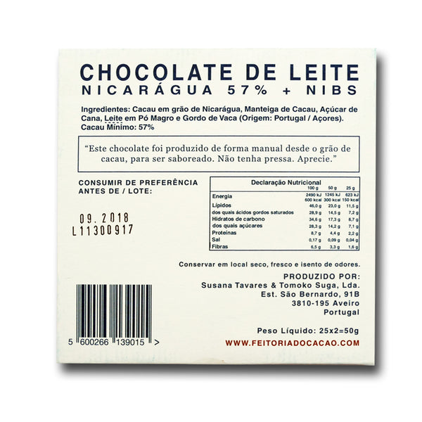 Milk Chocolate Nicaragua 57 % + Nibs