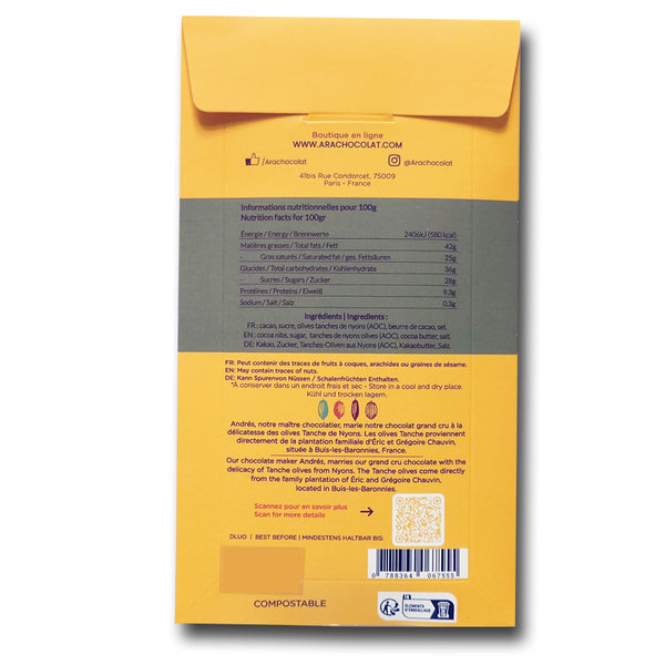 Dark chocolate 70% with Tanche de Nyons Olives