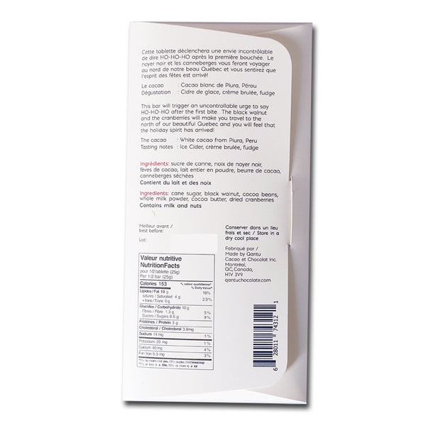 HOHOHO Milk Chocolate 45% (Black Walnut and Cranberries)